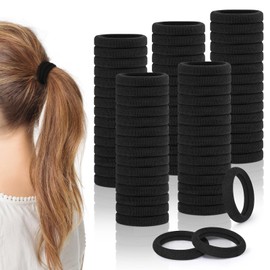150PCS Black Hair Ties for Women, Elastics Hair Ties No Damage, Seamless Ponytail Holders, Cotton Hair Ties for Thick Hair, Bulk Soft Hair Bands Hair Accessories
