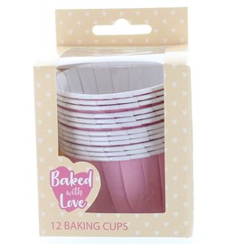 Baked with Love Pink Baking Cups, Cupcake Cases, Greaseproof Baking Cases, Pink - Pack of 12 (0650165)