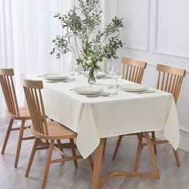 Maxmill - Mantel rectangular con textura, a prueba de agua y derrames, sin arrugas, decoración de comedor y cocina, uso en exteriores e interiores, 132 x 178 cm, color marfil