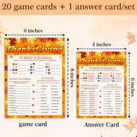 Thanksgiving Fall Game Card Set 3-in-1 — Autumn Leaves & Maple Design — Includes 20 x 6" x 8" Cards + 1 x 4" x 6" Answer Card — Perfect for Turkey Day Parties & Family Activities - A05