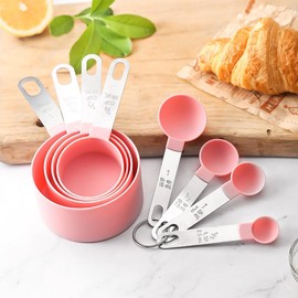 Measuring Cup and Spoons Set,8 PCS Stackable Cups and Spoons, Kitchen Gadgets for Cooking and Baking, Nesting Measure Cups with Stainless Steel Handle (Pink)