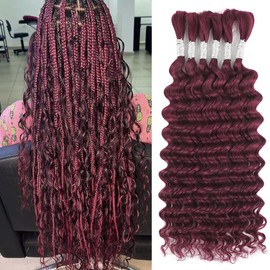 Human Braiding Hair 24 Inch 6 Bundles Deep Wave Bulk Human Hair for Braiding No Weft Hair Extensions 150g 99J#