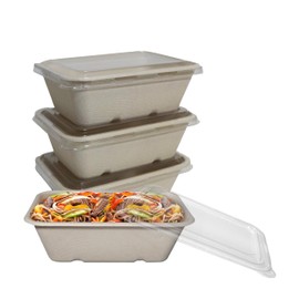 EcoQuality 24oz Disposable Bowls with Clear Lids - Rectangular Compostable Sugarcane Fiber Biodegradable Paper Bowls Eco-Friendly Take Out Food Storage Containers, Microwave Safe, Meal Prep (150 PACK)