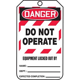 Accuform Lockout Tags, Pack of 5, Danger Equipment Locked Out, US Made OSHA Compliant Tags, Temperature & Water Resistant RP-Plastic, 5.75" x 3.25", MLT410PTM