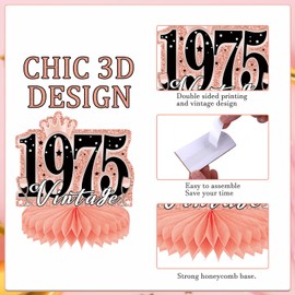 Elomy Elomy 50th Birthday Decorations for Women - 9PCS Vintage 50th Birthday Party Table Decorations Her Rose Gold Table Honeycomb Centerpiece Decorations Supplies for Fifty Year Old Birthday Party