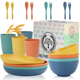 Homienly Wheat Straw Dinnerware Sets, 20pcs Dishes Dinnerware Sets Microwave and Dishwasher Safe, Lightweight Unbreakable Dish Set, Reusable Dinner Plates Kids Plates and Bowls Sets (Multicolor)