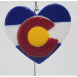 Handworks Studio Colorado Flag Heart Christmas Ornament Handmade Fused Glass Handworks Studio
