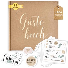 Plantvibes Wedding Guest Book + 164 Unique Wedding Stickers in German and English - 72 Pages Premium Thick Paper, It Does Not Press Through Vintage Style - Ideal for Weddings