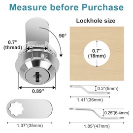 Cam Locks Cabinet Lock Keyed Alike, 5/8'' (Length) Cylinder Fits on 3/8'' Max Panel Thickness, 2pcs Secure File Drawer Mailbox RV Storage Replacement Set, Chrome-Finish Zinc Alloy