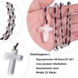 Nupuyai Crystal Cross Pendant with Rosary Chain for Men and Women, Catholic Gemstone Prayer Chain, Cross Necklace, Healing Stone, Reiki Jewellery, Rock crystal stone, Rock crystal stone.