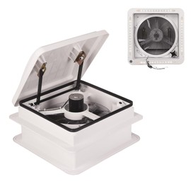 Doppy 14" RV Roof Vent Fan, 12V Vent Fan With Led Light 12" Diameter Blade w/White lid, 4 Speed Air Ventilation Ceiling Fan for RV/Trailer/Camper