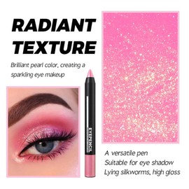 Pink Shimmer Eyeshadow Pencil Cream Eye Shadow, Gold Glitter Eyeshadows Stick Crayon Brightener Pen, Smooth Shiny Highly Pigmented Easy to Apply Eye Make up