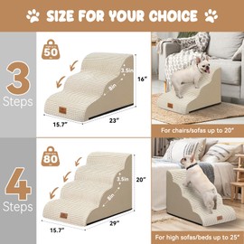 Zerbuger Dog Ramp and Stair for Bed 16" H-20 H,3-Step Cat Stair for Sofa and Chair,4-Step Dog Ramp for High Bed and Window,Durable Nonslip Fabric Cover for Indoor (Beige-20 H, Pet Friendly, 4)