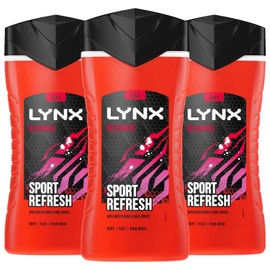 Lynx Recharge Shower Gel 3 in 1 Sport Refresh with Arctic Mint & Cool Spices Body Wash with Plant-based Moisturisers - 3 X 225ml