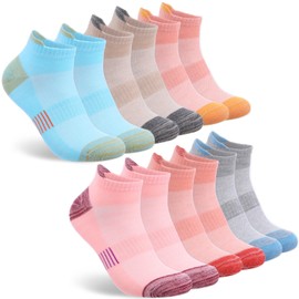 JIEYAO 6 Pairs Ankle Socks for Women, Athletic Cushioned Running Low Cut Socks with Heel Tab Multicolor No Show Sports Sock