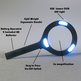 Flipo Magnifying Glass with Light - 5X Portable Large Handheld 3 Bright LED Illuminated Lighted Magnifying Glass - Illuminated Magnifier for Seniors Reading, Coins, Jewelry, Inspection, Exploring