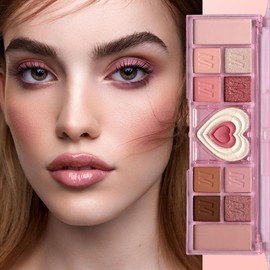 Pink Eyeshadow Palette, 12 Colour Nude Pink Matte Shimmer Glitter Eye Shadow Pallets for Women, Natural Long Lasting Highly Pigmented Eyeshadow Blush Make-Up Palettes