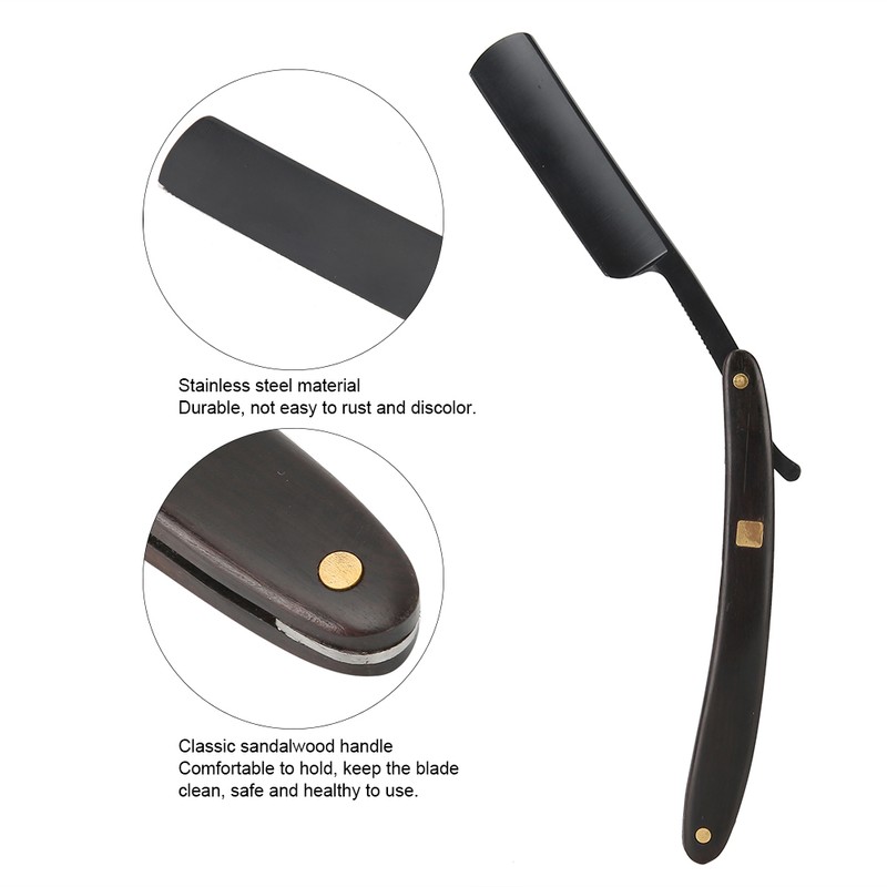 Sandalwood Handle Vintage Straight Manual Razor Holder Stainless Steel Beard