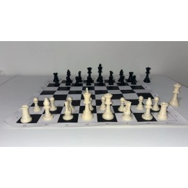 House of Staunton 20" Chess Set Black Vinyl Board w/ Black & White Tournament Plastic Chess Pieces