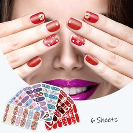 SILPECWEE Christmas Nail Wraps for Women - Holiday Nail Polish Strips, Self-Adhesive Gel Stickers for Fingernails, Manicure Design With File (6 Sheets)