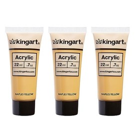 KINGART 500-107 PRO Artist Quality NAPLES YELLOW Acrylic Paint, 22ml (0.74oz) Tubes, 3 Pack - Set (66ml Total), Naples Yellow