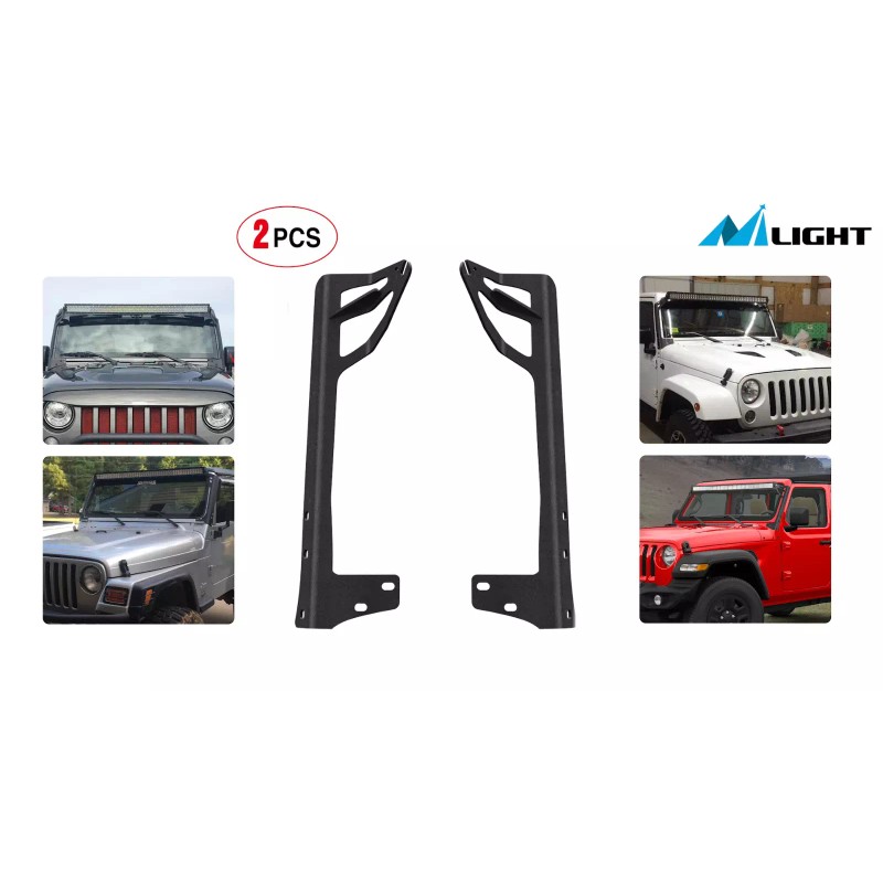 Nilight 50Inch 2PCS LED Light Upper windshield Mounting Bracket For