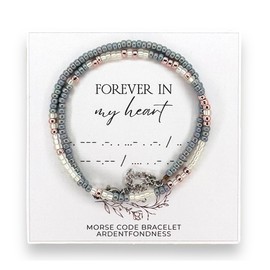 Forever In My Heart Beaded Morse Code Bracelet, Memorial Gift for Loss of Husband, Remembrance Jewelry for Daughter, In Memory of a Loved One Condolence Gift Mom Dad Child Son Grandma Grandpa