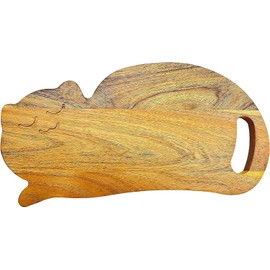 Funny Cat Shaped Wood Cutting Board for Kitchen with Handle, 8"L x 15.25"W Decorative Funny Cat Charcuterie Serving Board, Cheese Serving Board, Solid Wood Board