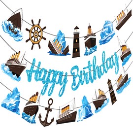 Nautical Birthday Banners Nautical Theme Birthday Party Decorations Cruise Ship Banners Ocean Sailing Party Decorations for Iceberg Cruise Baby Shower Supplies