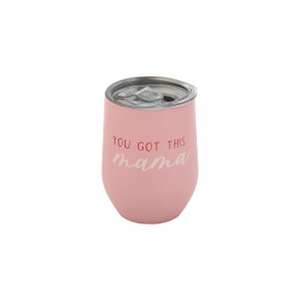 Pearhead Pearhead You Got This Mama Stainless Steel Wine Tumbler with Press-In and Slide Locking Lid, Cute Motherhood Stemless Wine Glass Tumbler Mug, Mother's Day Gifts, 12oz