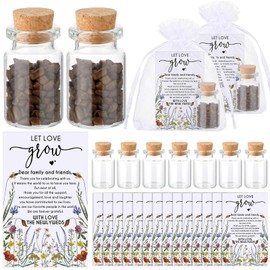 Jinei 100 Sets Wedding Favor for Guests 100 Small Glass Bottles with Cork Stopper 100 Wedding Thank Cards and 100 Organza Bags, No Seeds(Flower)
