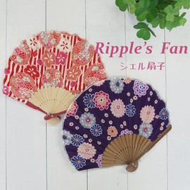 Ken Onishi Ripple Shell Fan, 8.7 inches (22 cm), Women's, Colorful Chrysanthemum/Purple