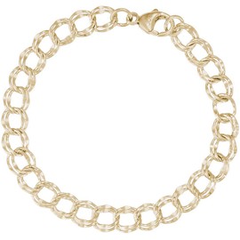 8" Gold-Plated Sterling Silver Large Double Link Dapped Curb Classic Charm Bracelet by Rembrandt