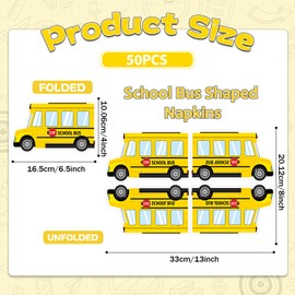50Pcs School Bus Party Napkins Welcome Back to School Party Decorations Yellow Schools Bus Shaped Napkins First Day of Schools Classroom Parties Decor for Schools Season Decorative Parties Favors