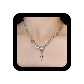 Cimenexe Bohemian Crystal Star Choker Necklace Silver CZ Star Pendant Necklace Moonstone Paper Clip Chain Necklace Gemstone Stitching Curb Chain Necklace Jewellery for Women, Zinc, No Gemstone