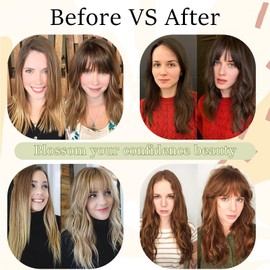 Fanguilar Clip in Bangs-Fake Bangs Hair Clip Dark Brown French Bangs Hair Clips on Bangs For Women Faux Bangs Fringe With Temples Hairpieces Curved For Daily Wear