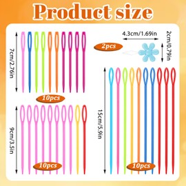 Pack of 32 Darning Needles with Large Eye Children, Colourful Sewing Needles with Flower Threaders, Plastic Sewing Needles Set, Wool Needle for Sewing for DIY, Sewing, Crafts
