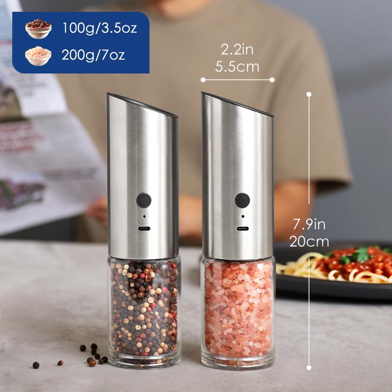 Vzaahu Gravity Electric Pepper and Salt Grinder Set of 2