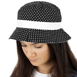 TOSKATOK® UPF 50+ Ladies Womens Reversible Cotton Polka Dot Bush Bucket Sun Hat Black