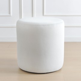 KINWELL Modern Round Velvet Upholstered Ottoman with Soft Padded Seat, Multi-Functional Sofa Footrest, Side Table, Extra Seating for Living Room, Bedroom, Entryway (Off White)