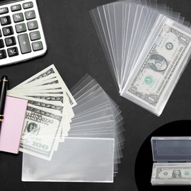 Clear Paper Money Sleeve - 100x Money Sleeves Protector | Dollar Bill Holder with Storage Case, Money Sleeves Protector Dollar Bill Display for Banknotes