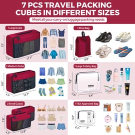 YAMIU Packing Cubes for Suitcases, 7 Pcs luggage organizer bags with Shoe Bag, 2 Waterproof Travel Toiletry Bags, Travel Cubes for Travel Essentials Travel Accessories