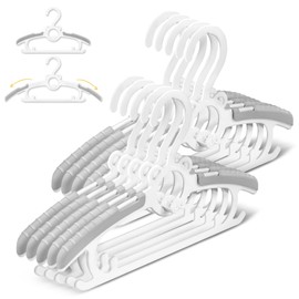 SIshynio 30 Pack Baby Hangers for Closet, Adjustable Space Saving Kids Clothes Hangers 11"-14.5", Non-Slip Stackable Plastic Hanger for Toddler Infant Nursery Child Clothing(Grey