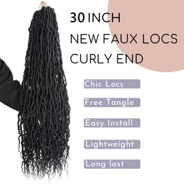 BOHOBABE Faux Locs Crochet Hair 30 Inch, Boho Soft Crochet Locs with Curly Ends, Long Bohemian Goddess Locs Crochet Braids for Black Women (6 Packs, 1B)