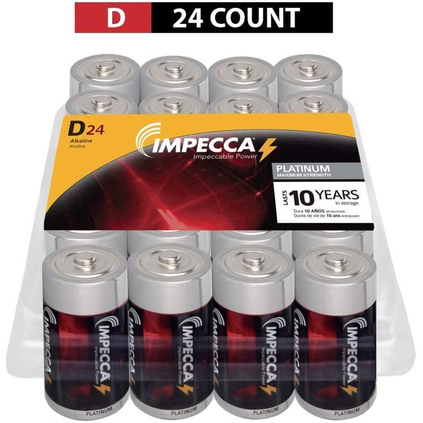 IMPECCA D Batteries (24-Pack) High Performance Alkaline, Long Lasting, and Leak Resistant Batteries, LR14, Platinum Series, 24-Count