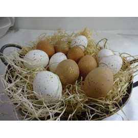 Posiwio 12 Easter eggs, real chicken eggs, Easter decoration, Easter egg in white/brown painted in gold and brown speckled Easter