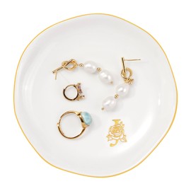 Ceramic 4.3inch Jewelry Tray Initial Ring Dish, Monogrammed Gifts for Women, Decorative Trinket Dish for Rings Earrings Necklaces Bracelet Watch Keys, Birthday Mother's Day Christmas for Women