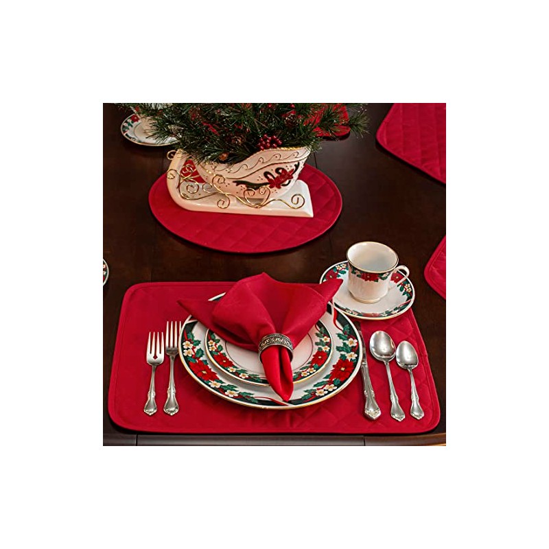 Sweet Pea Linens Solid Red Quilted Rectangle Placemats - Set