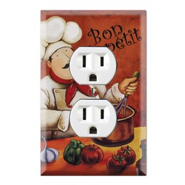Graphics Wallplates - Bon Appetite Fat Chef Kitchen Guy- Duplex Outlet Wall Plate Cover