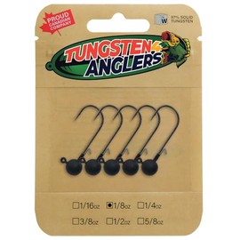 Tungsten 4 Anglers - 97% Pure Tungsten Forward Facing Live Sonar Ball Jig Head | 1/8, 3/16, 1/4, 3/8, 1/2oz. Damiki Rig Jig Heads | Bass, Walleye, Pike, Perch Fishing (Matt Black, 1/8oz. #1)